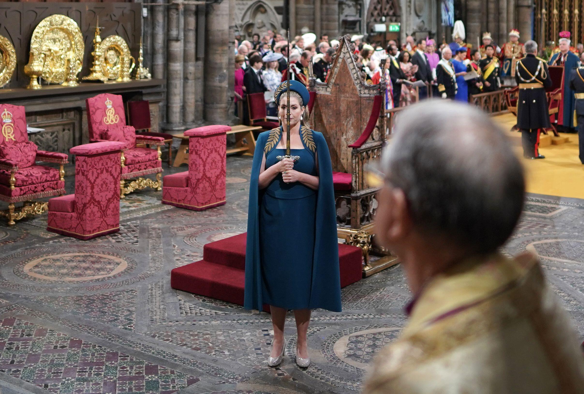 Image ID: 2R02024: Penny Mordaunt holds the Swords of State at the coronation ceremony of King Charles III and Queen Camilla in Westminster Abbey, London. Picture date: Saturday May 6, 2023. EXP 041123 (Picture: PA Images / Alamy).