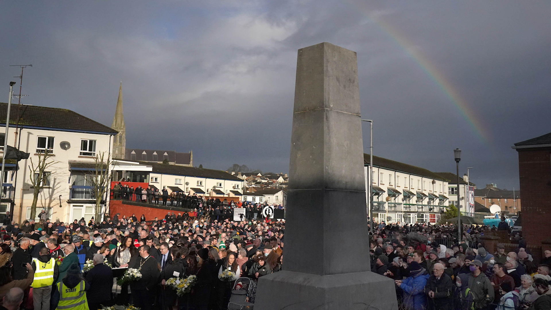 Wreath laying ceremony at the Bloody Sunday Memorial in Derry to mark the 50th anniversary of Bloody Sunday (Picture: Alamy).