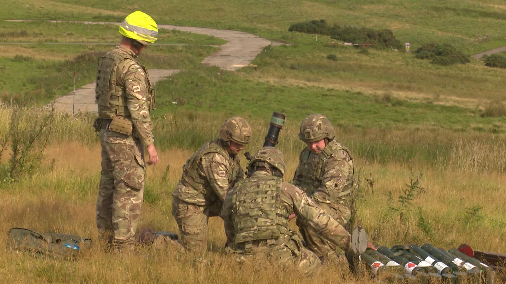 Personnel from Duke of Lancasters regiment supervised as they fire mortar on Warcop Training Area.