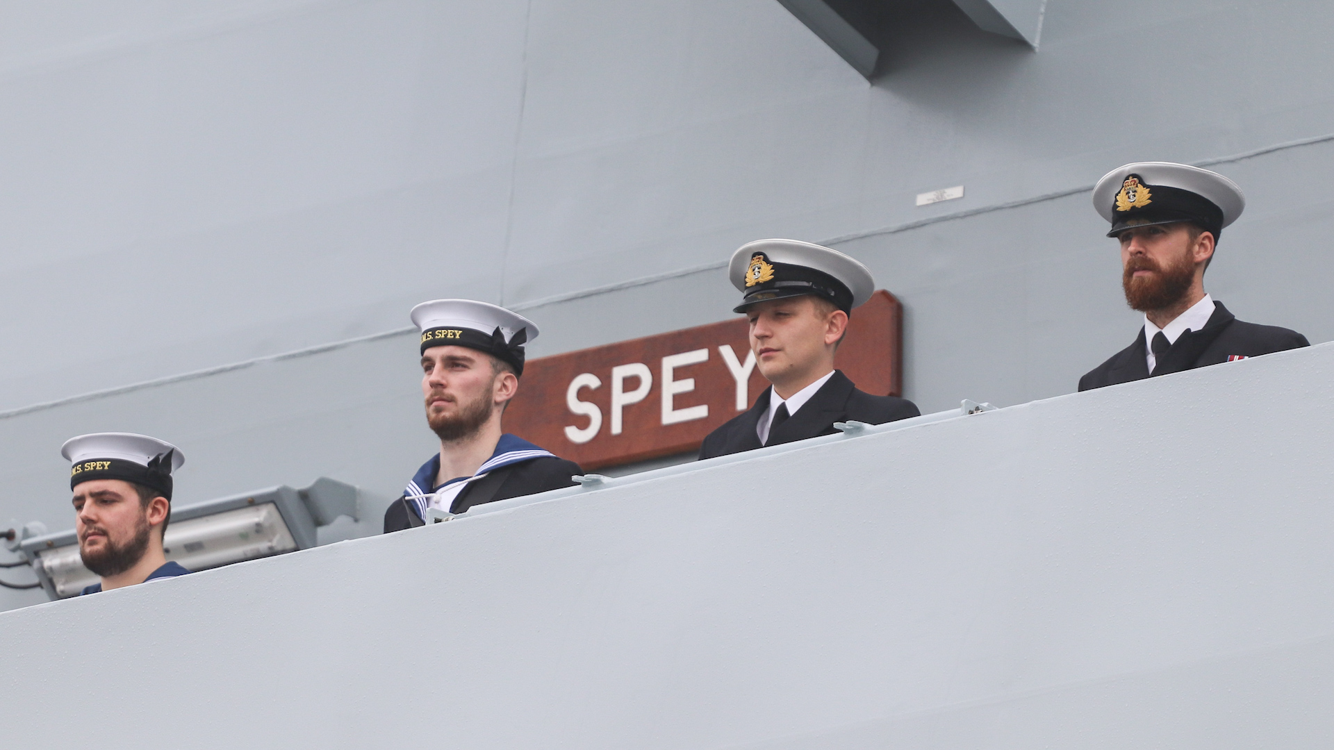 Personnel on deck of HMS Spey arrive in Portsmouth 301020 CREDIT Royal Navy.jpg 