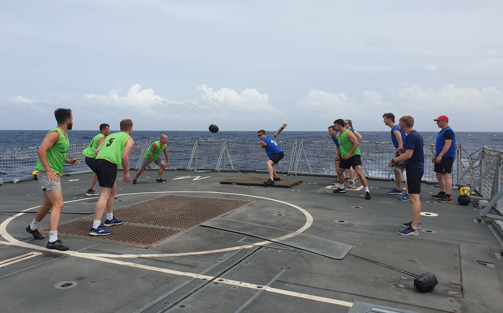 Personnel playing Swedish Longball on HMS Richmond