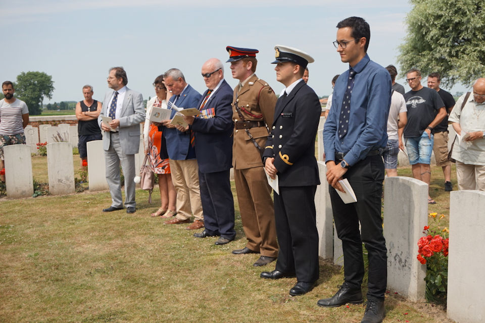 Attendees including representatives from the British Embassy and the Regiment at Private Frederick William Birks ceremony, Crown Copyright