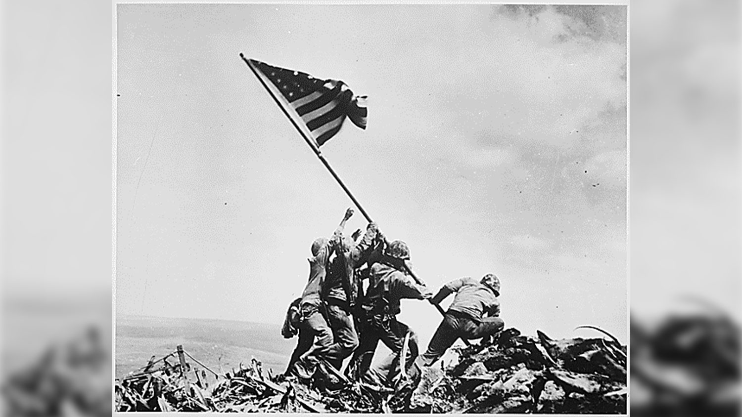 Photograph of Flag Raising on Iwo Jima ON A BACKGROUND CREDIT National Archives and Records Administration