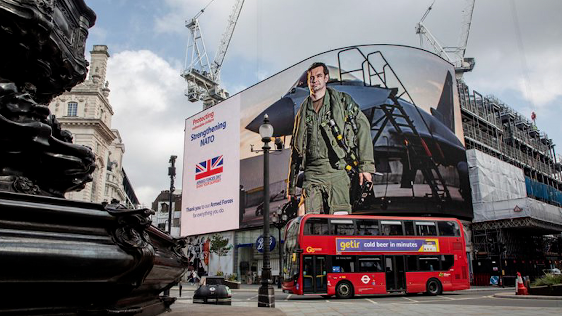 Piccadilly Circus Armed Forces Day Tribute Billboards 260621 CREDIT MOD