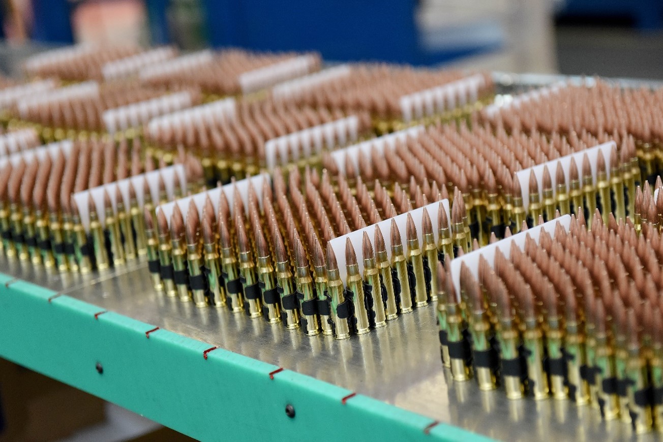 BAE Systems ammunition in rows.