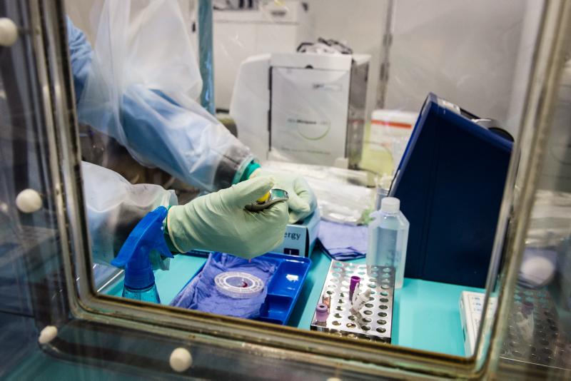 Medical Team testing blood samples. Credit: Graham Harrison, MoD Crown Copyright