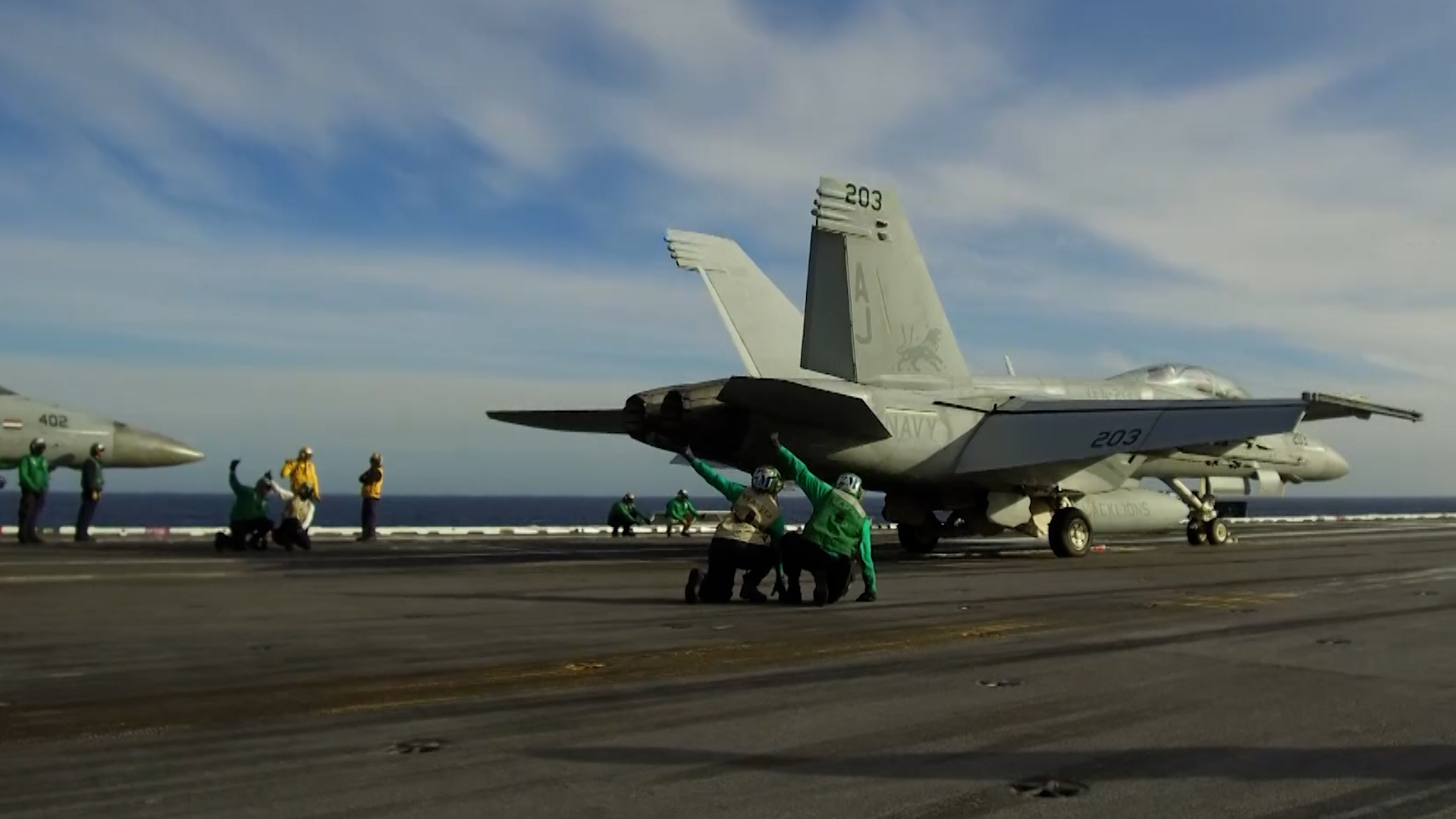 Planes taking off from USS Gerald R Ford using electromagnetic launch system 17112022 CREDIT BFBS