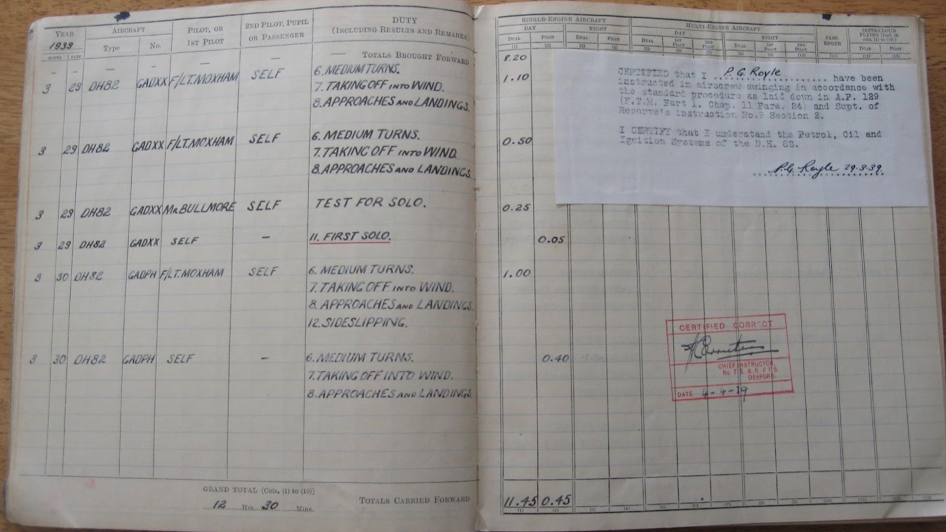 Pocket book of RAF pilot Flight Lieutenant Paul Gordon Royle