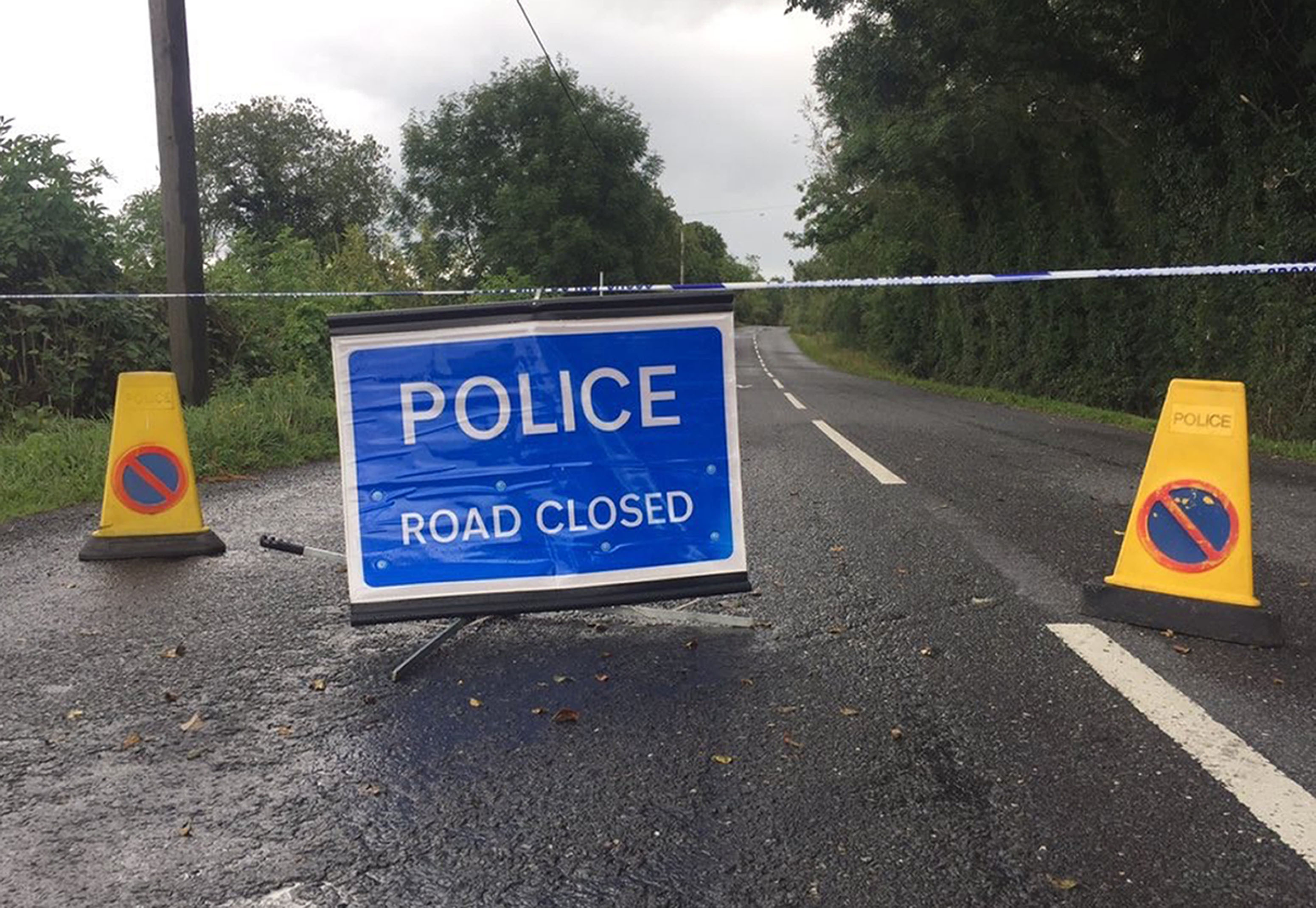Police road block at Wattle Bridge in County Fermanagh after bomb detonation