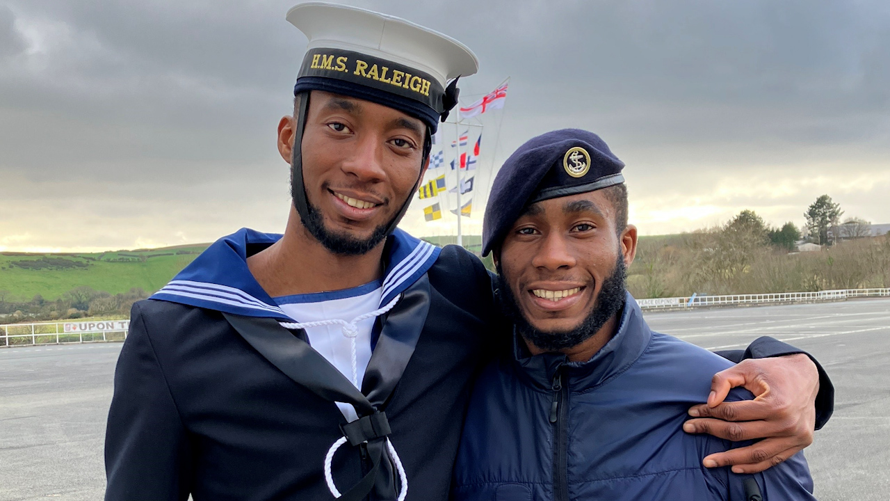 The Pompey brothers pictured at the parade ground of HMS Raleigh (Picture: Royal Navy).