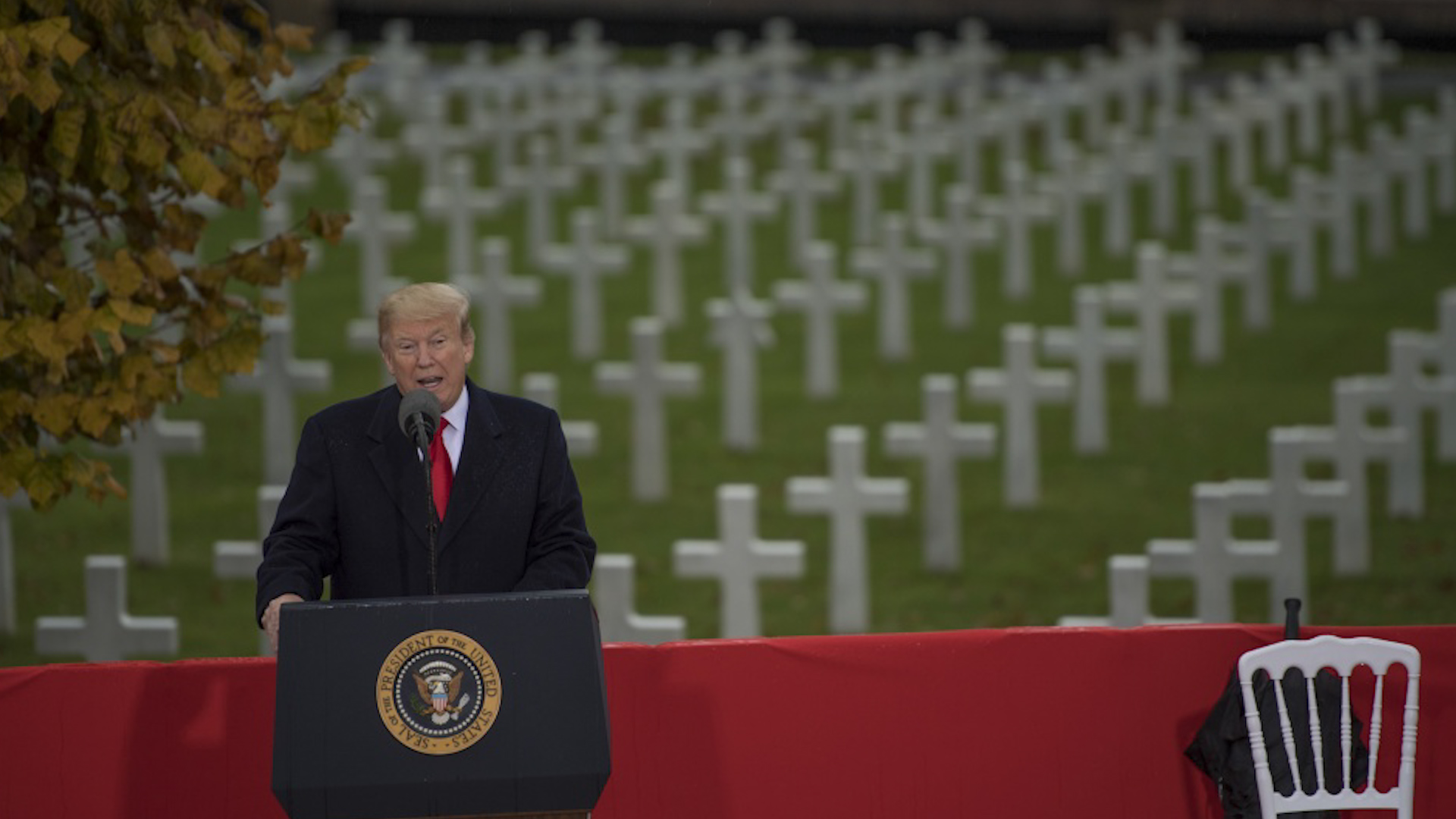 President Donald J. Trump visits Suresnes American Cemetery to honor the centennial of Armistice Day, Paris, France 111118 CREDIT US Department of Defense.jpg