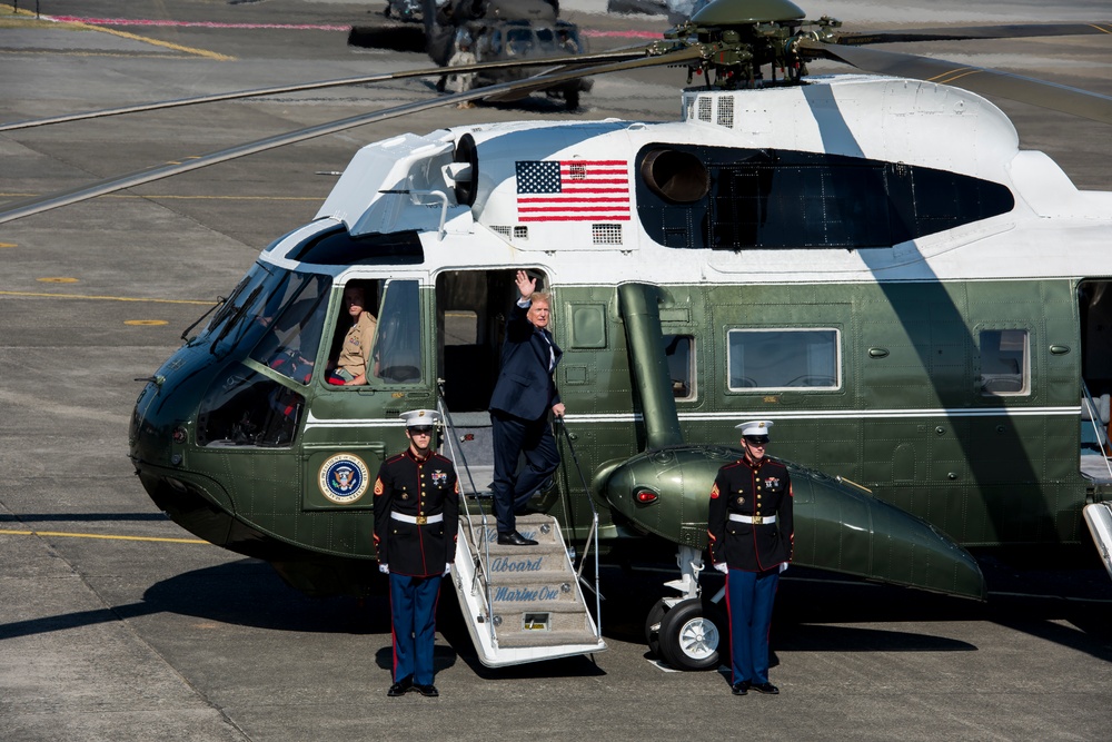 President Trump boarding Marine One in Japan in 2017