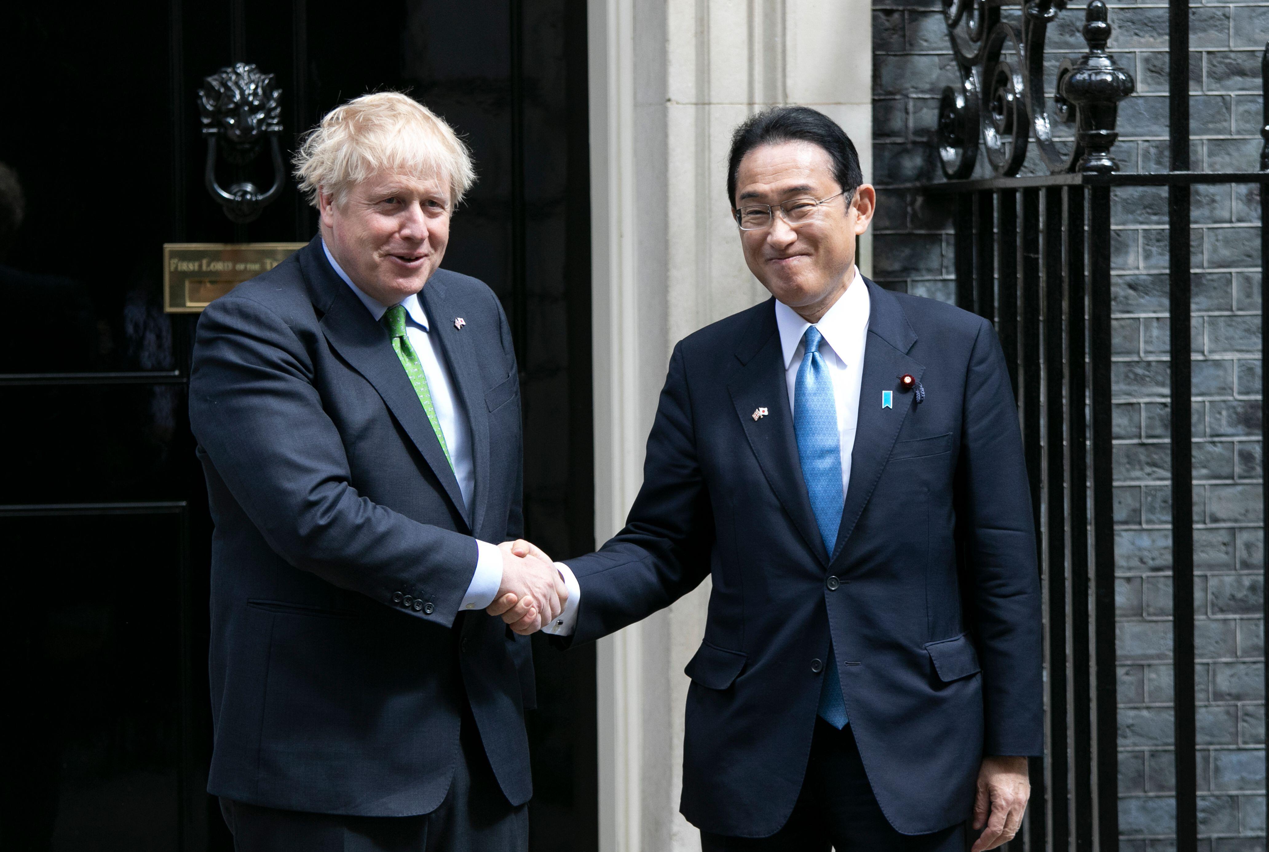 Prime Minister Boris Johnson welcomes Japanese Prime Minister Fumio Kishida to Downing Street (Picture: Martin Evans/Alamy Live News).
