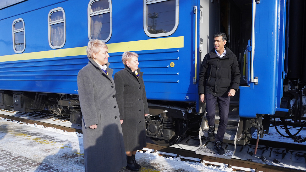 Prime Minister Rishi Sunak arrives in Kyiv, Ukraine, to meet with President Volodymyr Zelensky to announce a major new package of military aid to Ukraine (Picture: PA).