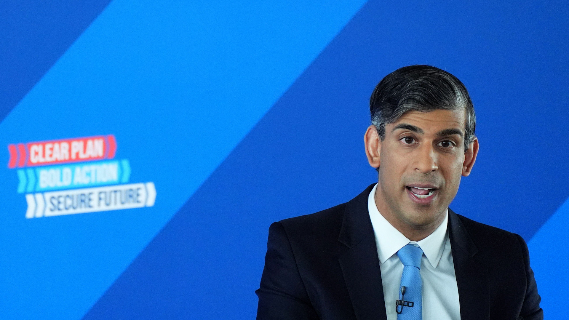 Prime Minister Rishi Sunak launches the Conservative Party General Election manifesto at Silverstone in Towcester, Northamptonshire 110624 CREDIT Alamy