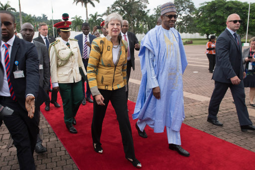 Prime Minister Theresa May with Nigerian President Muhammadu Buhari (Picture: PA).