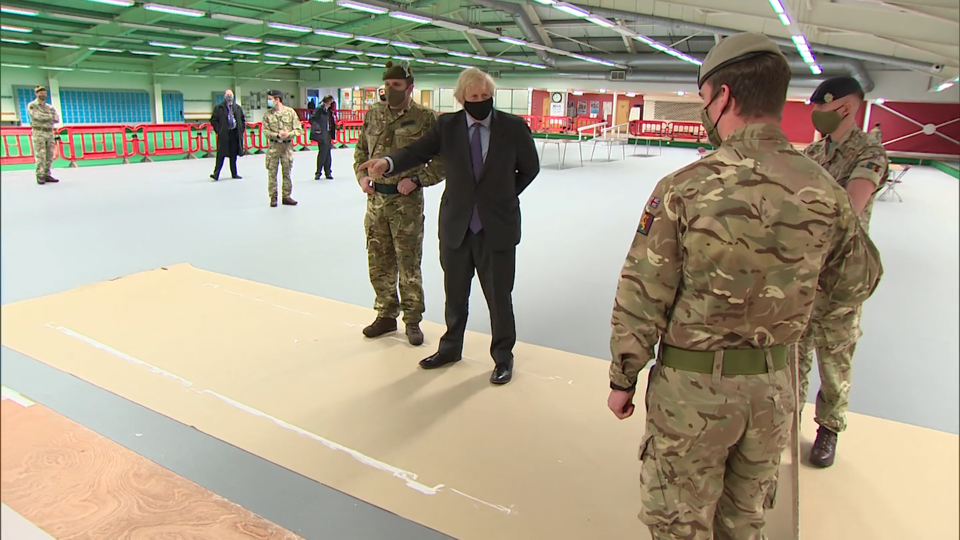 Prime Minster Boris Johnson during his trip to visit troops setting up a vaccination centre in Glasgow, Scotland, which drew criticism from Nicola Sturgeon