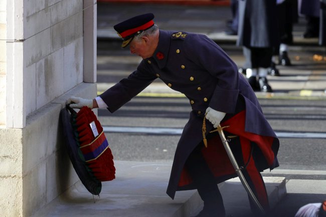 Prince Charles lays a wreath at the Cenotaph marking 100 years since the end of the First World War (Picture: MOD).