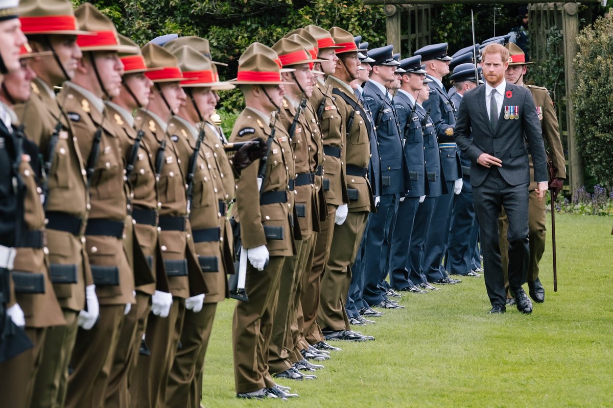 Prince Harry inspects military guard at Government House in Wellington