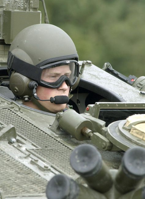 Prince Harry during Spartan armoured vehicle training at Bovington