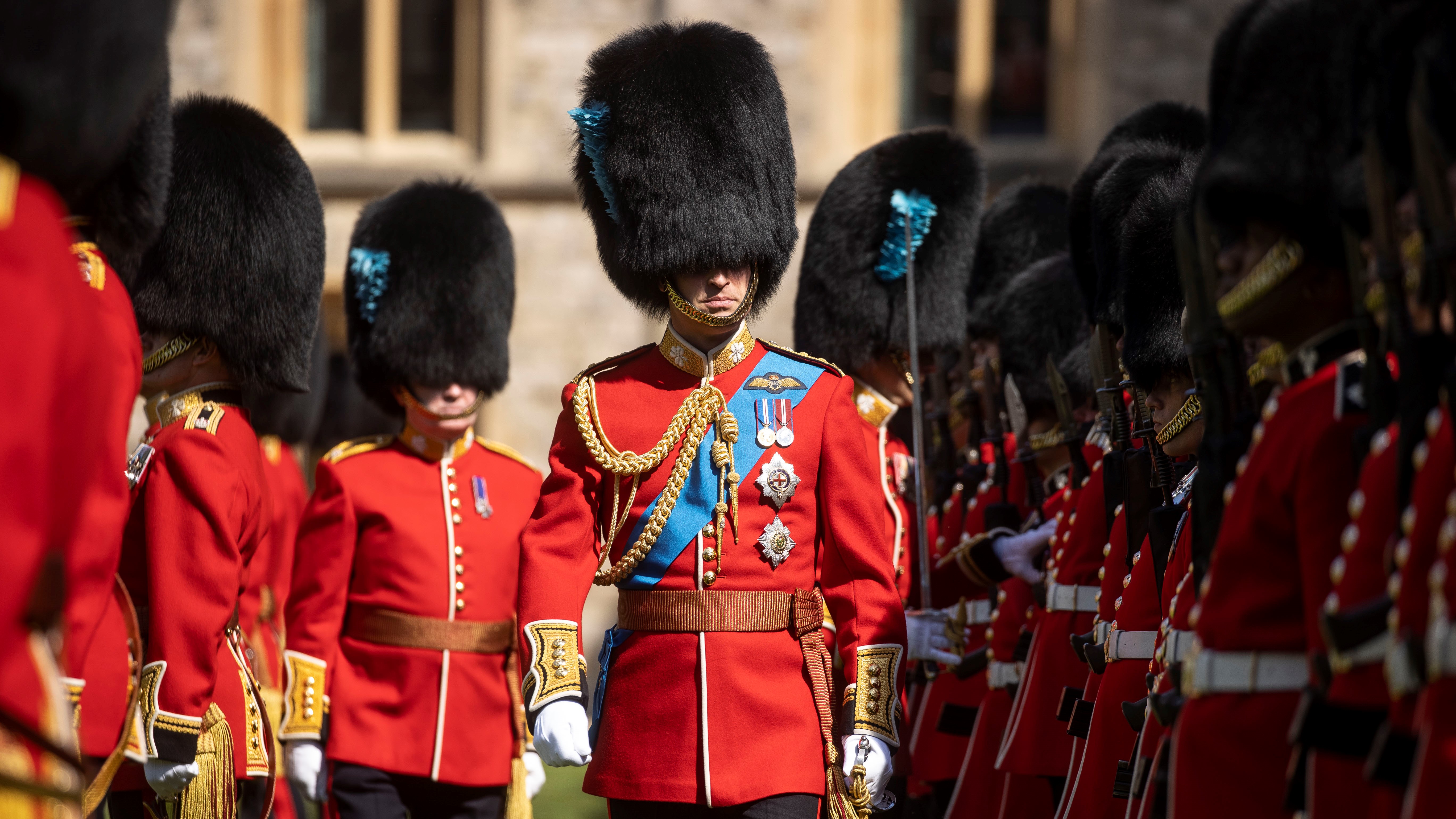 Prince William inspects Irish Guards, received new Colours ahead of Platinum Jubilee role 17052022 CREDIT MOD Crown Copy