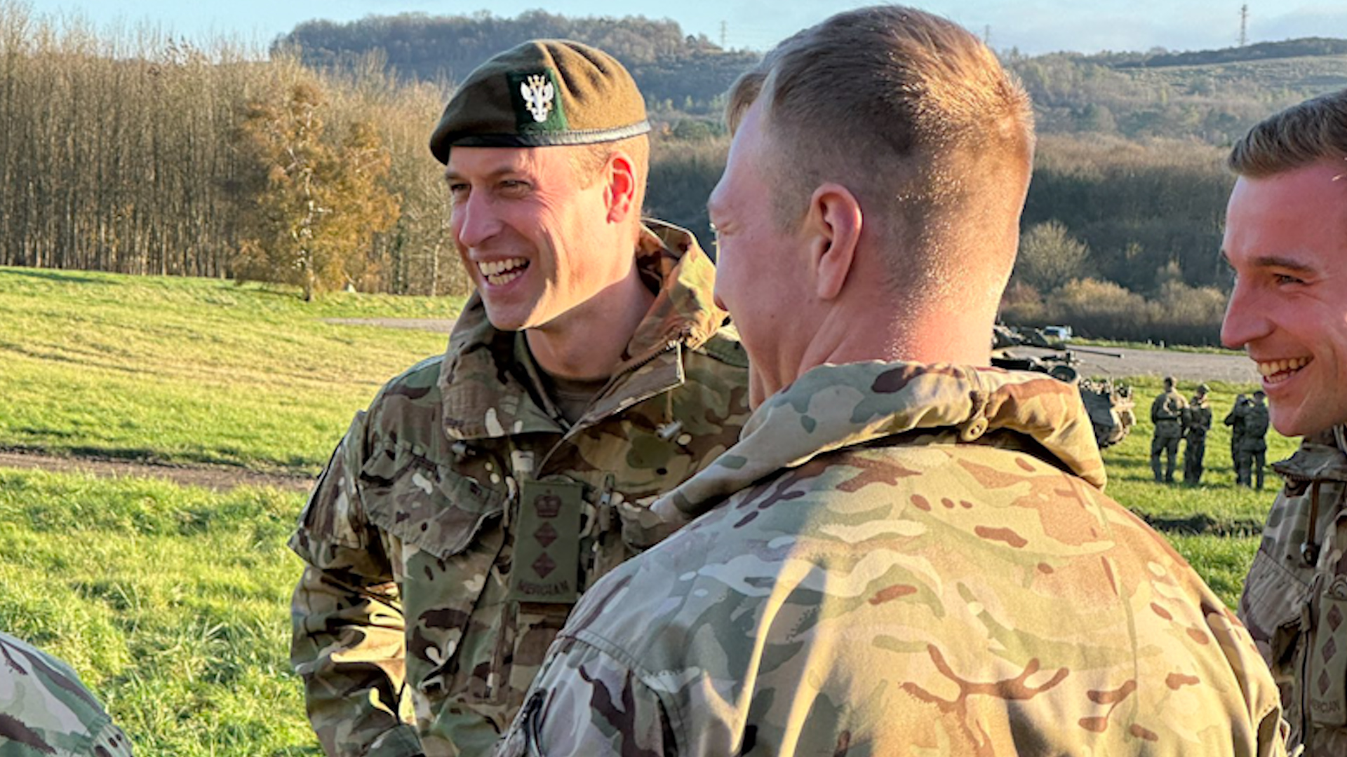 Prince of Wales is meeting service personnel from 1st Battalion The Mercian Regiment at Salisbury Plain 23112023 CREDIT BFBS