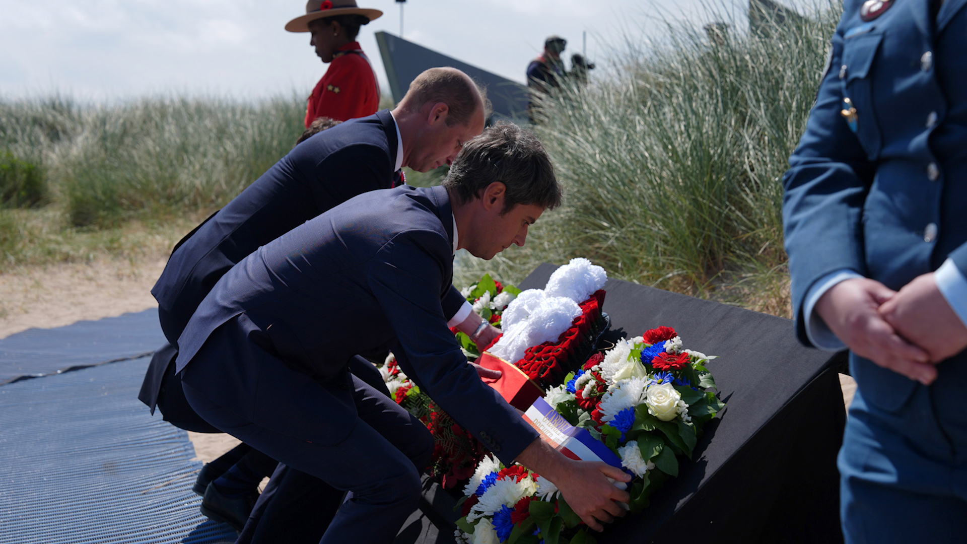 Prince of Wales, Canadian Prime Minister Justin Trudeau lay wreaths at the Government of Canada D-Day 80 Juno Beach in Courseulles-sur-Mer, Normandy 060624 CREDIT PA WIRE