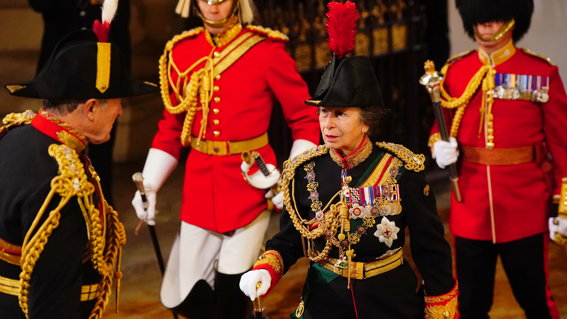 Princess Anne was the King's bodyguard as she took on the Gold Stick in Waiting role at the State Opening of Parliament