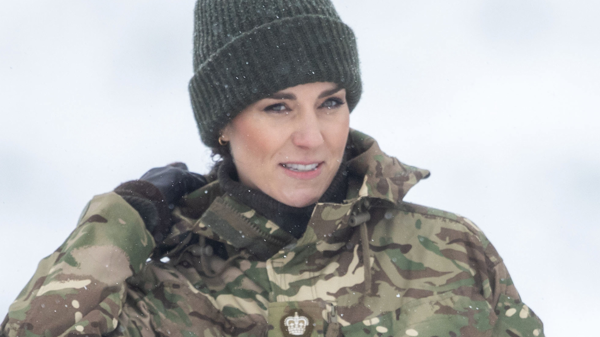 The Princess braved freezing temperatures and snow during the visit to the troops