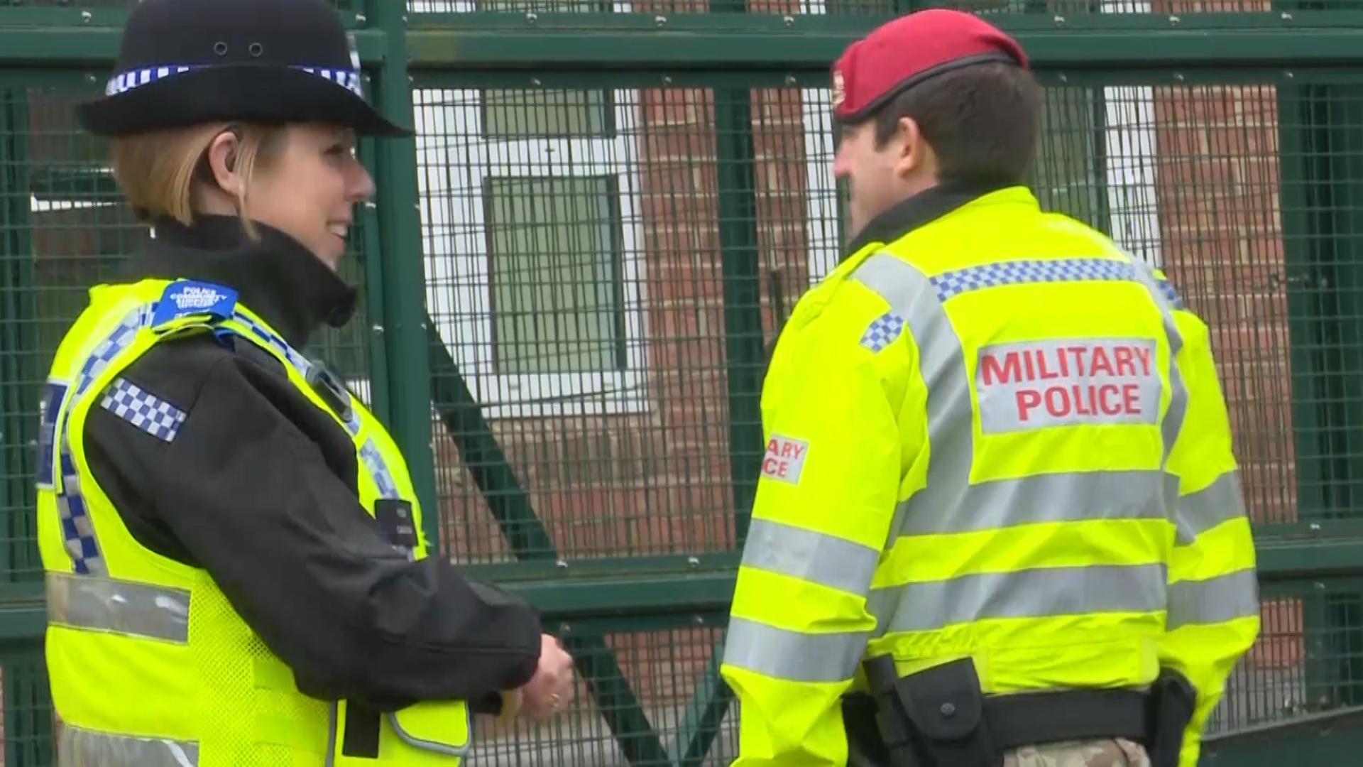 North Yorkshire Police with RMP officer outside Catterick garrison