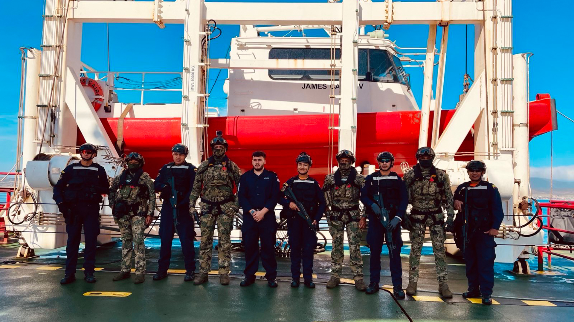 Personnel onboard Protector at Ex Unitas