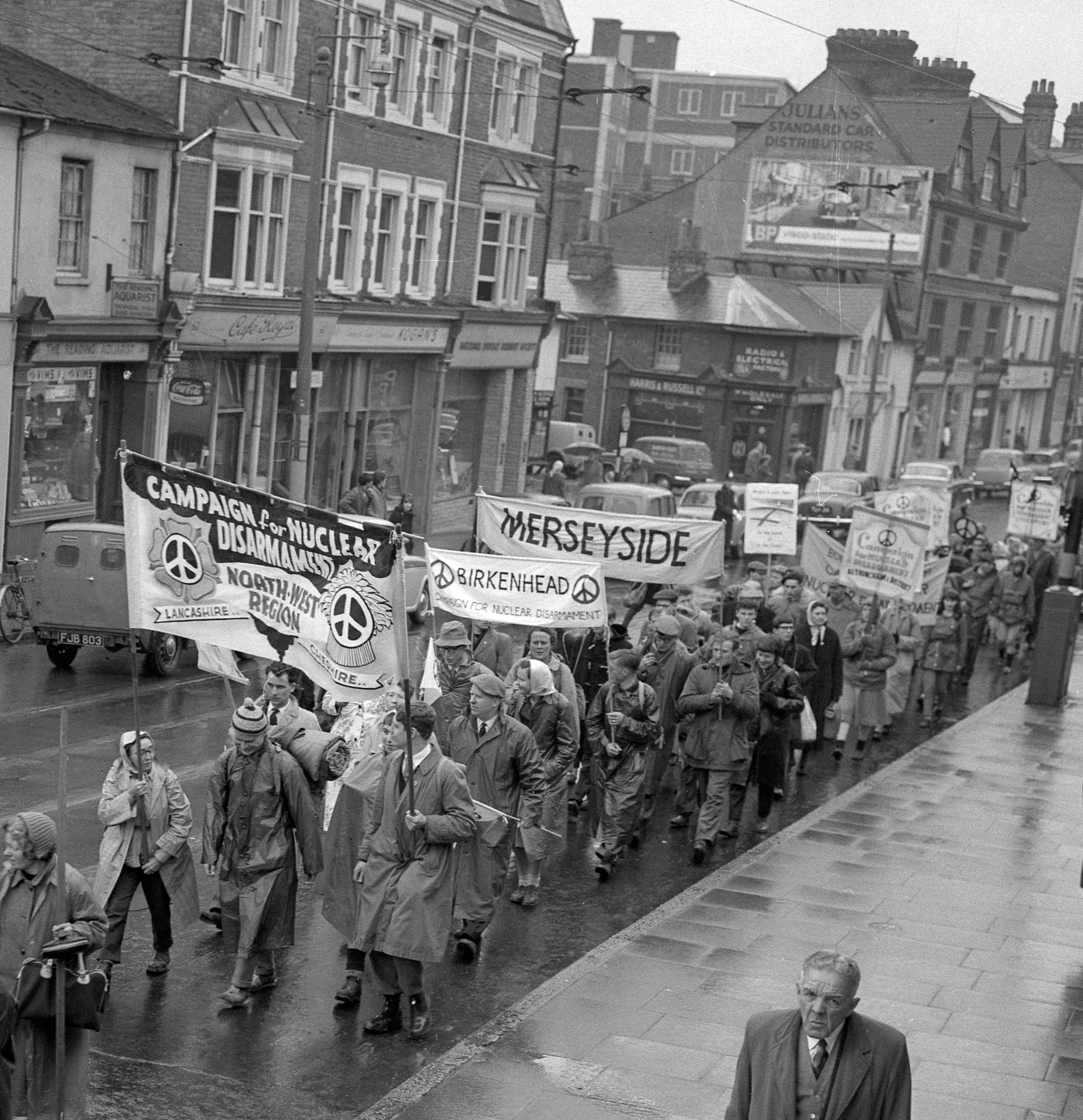Protesting Merseyside's carry colourful banners as they set out from Reading in the annual 50-mile ban-the-bomb march from the Atomic Weapons Research Establishment at Aldermaston to Trafalgar Square, London_0.jpg