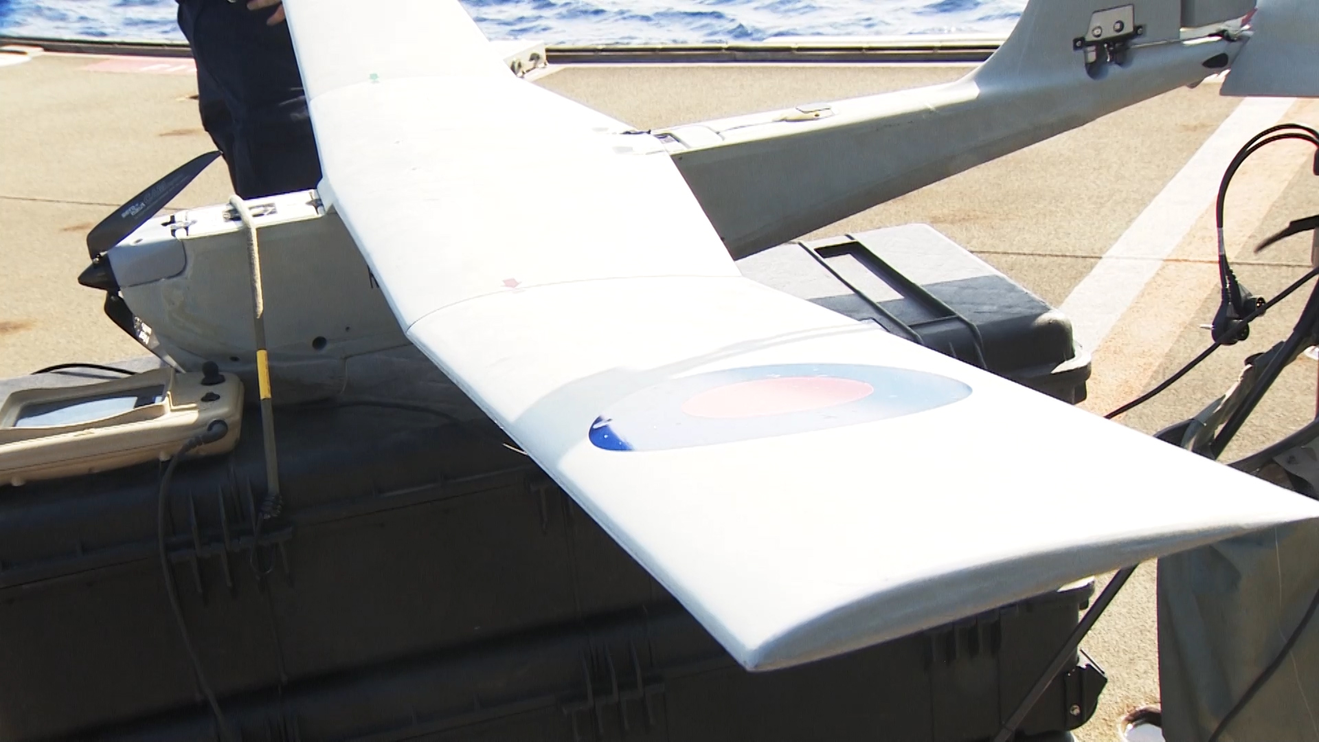 Puma drone on deck of HMS Albion during Littoral Response Group Experimentation in Cyprus November 2020 DATE UNKNOWN CREDIT BFBS.jpg