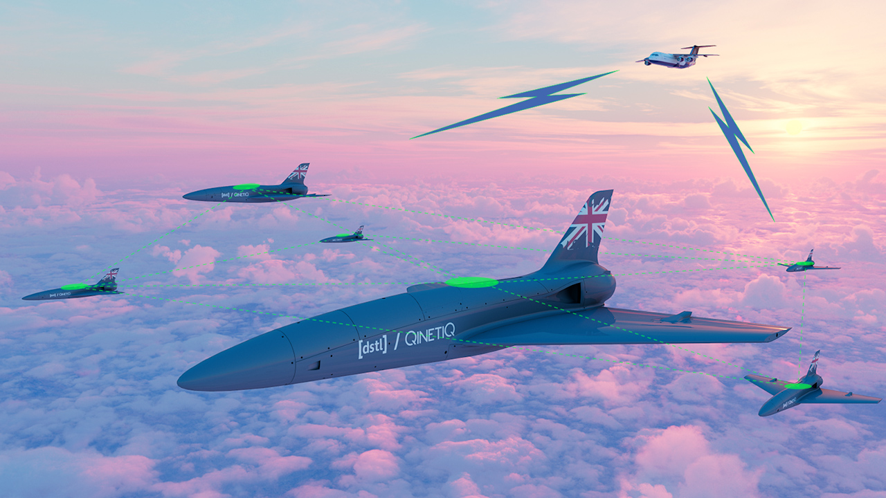 The UK’s first jet-to-jet teaming trial between an aircraft and autonomous drone has been carried out successfully at an MOD site (Picture: QinetiQ).