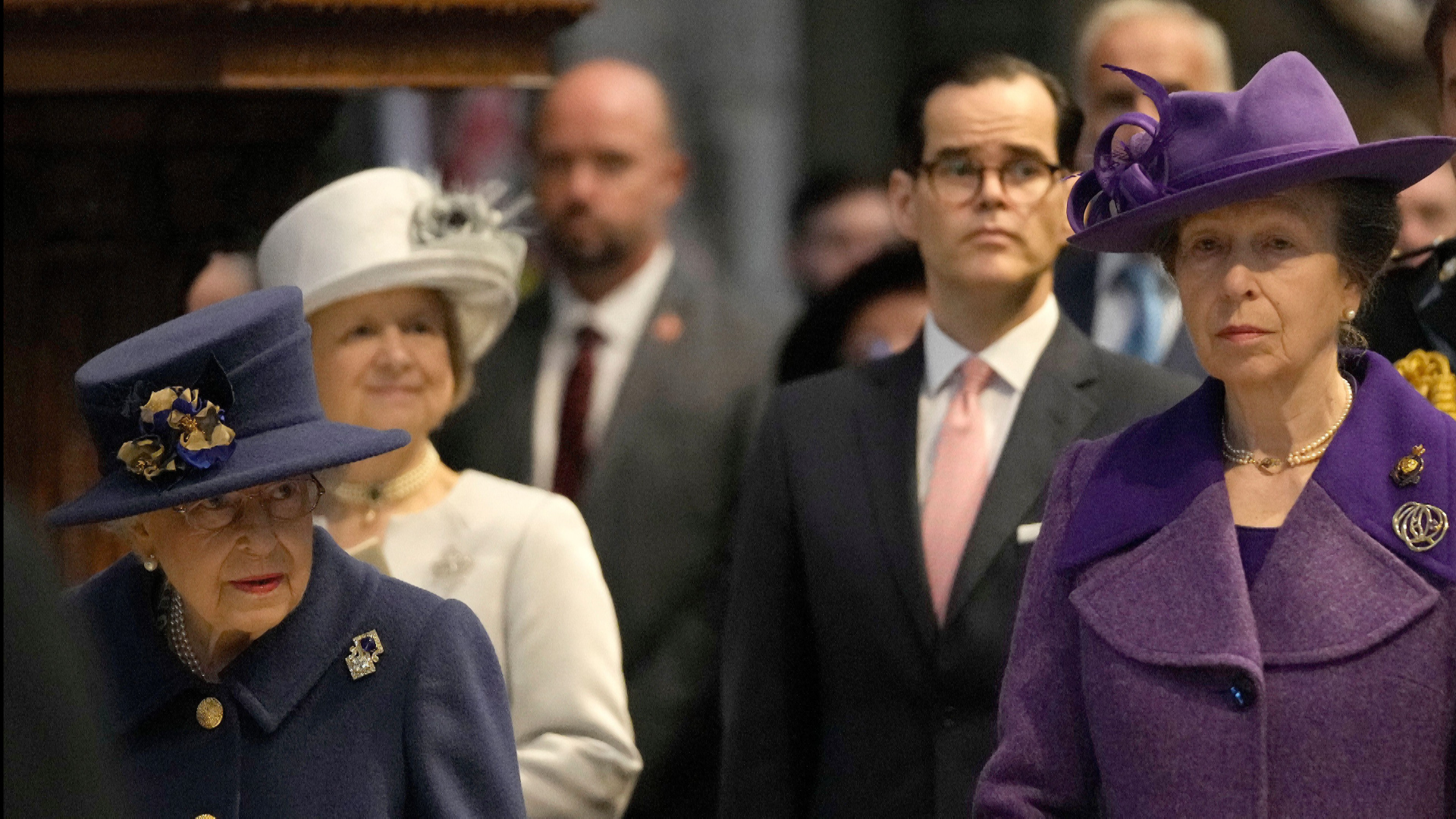The Queen stands next to the Princess Royal during the ceremony at Westminster Abbey 