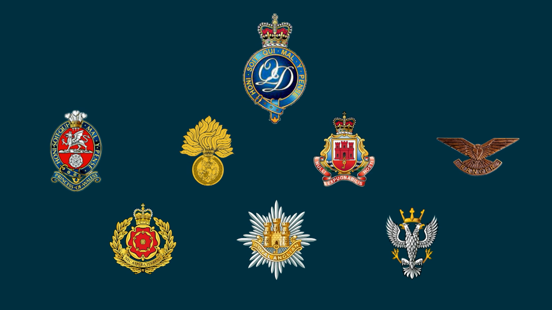 Queen's Division new make up seven cap badges 270223 CREDIT BFBS