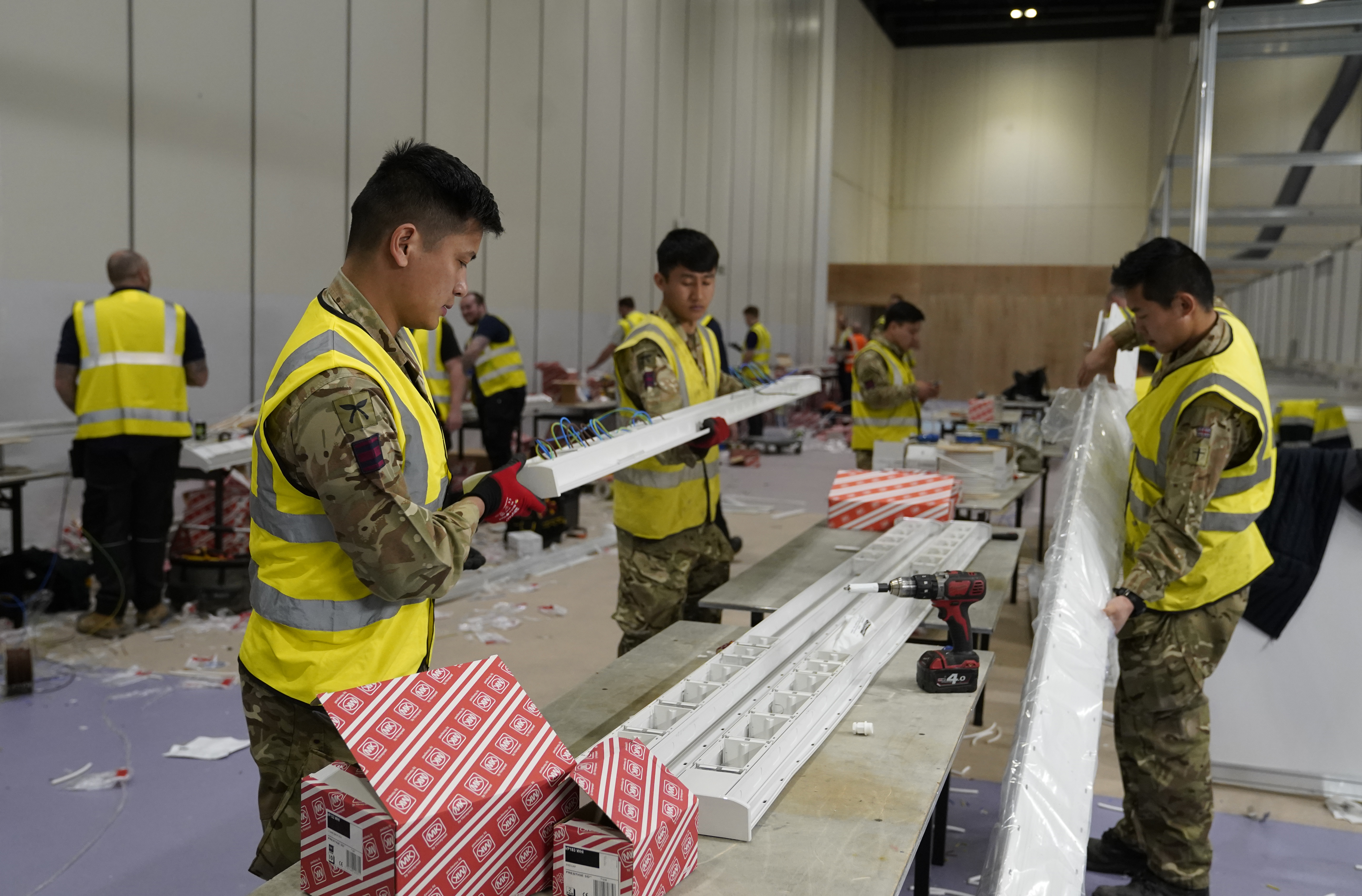 Soldiers carry out building work at the ExCel Centre in London (Picture: MOD).