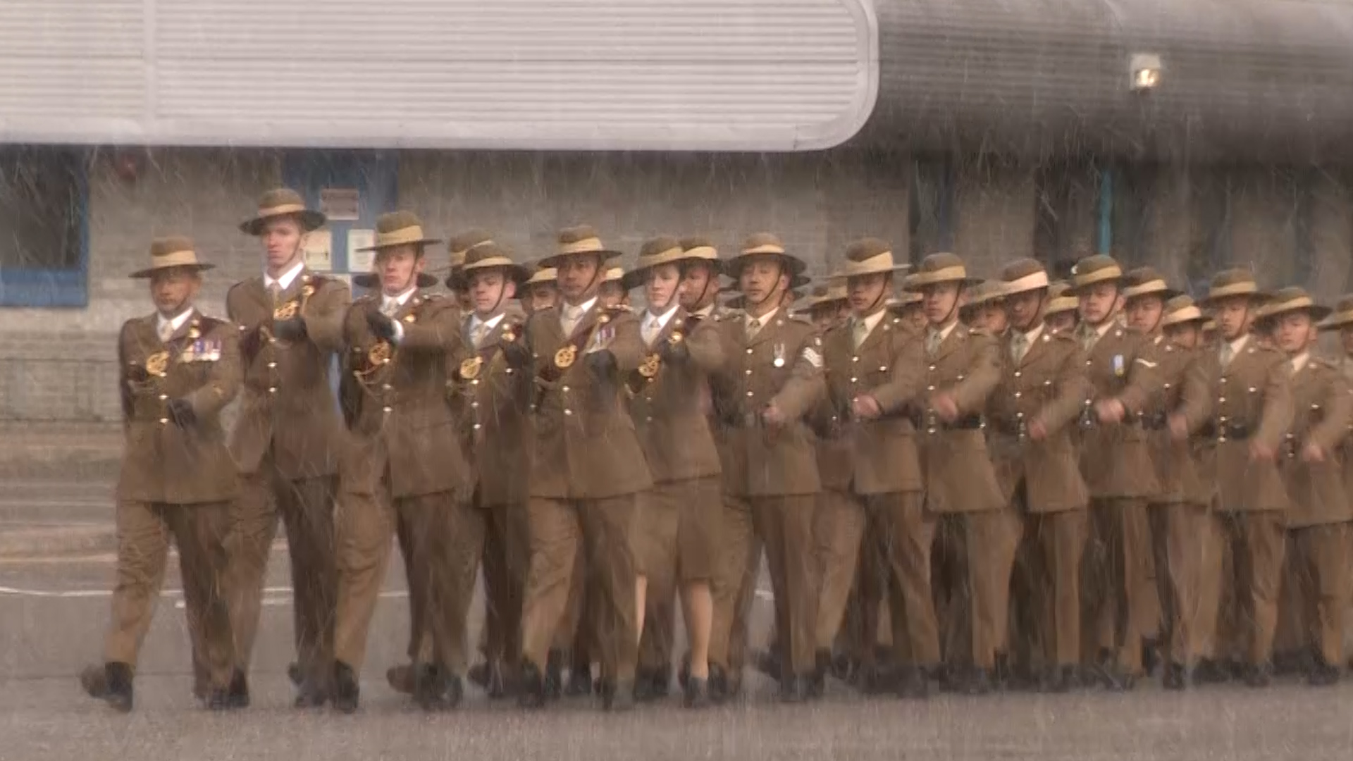 Queen’s Gurkha Engineers braved snowstorm to take part in a double parade at Invicta Park Barracks,Winchester 01042022 CREDIT BFBS.jpg.jpg
