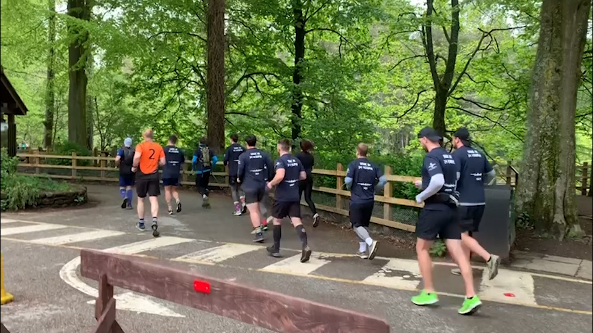 RAF 7s Rugby team running and walking as part of a 500km challenge to raise money for RAF Museum Cosford