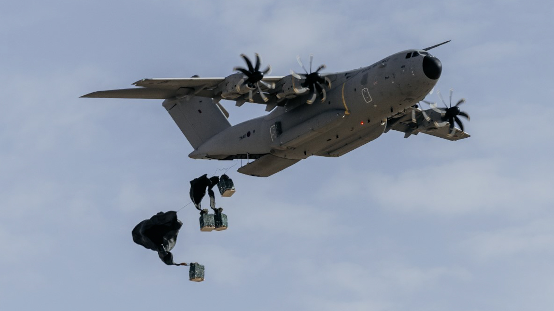 RAF Atlas dropping supplies to paratroopers in Morocco