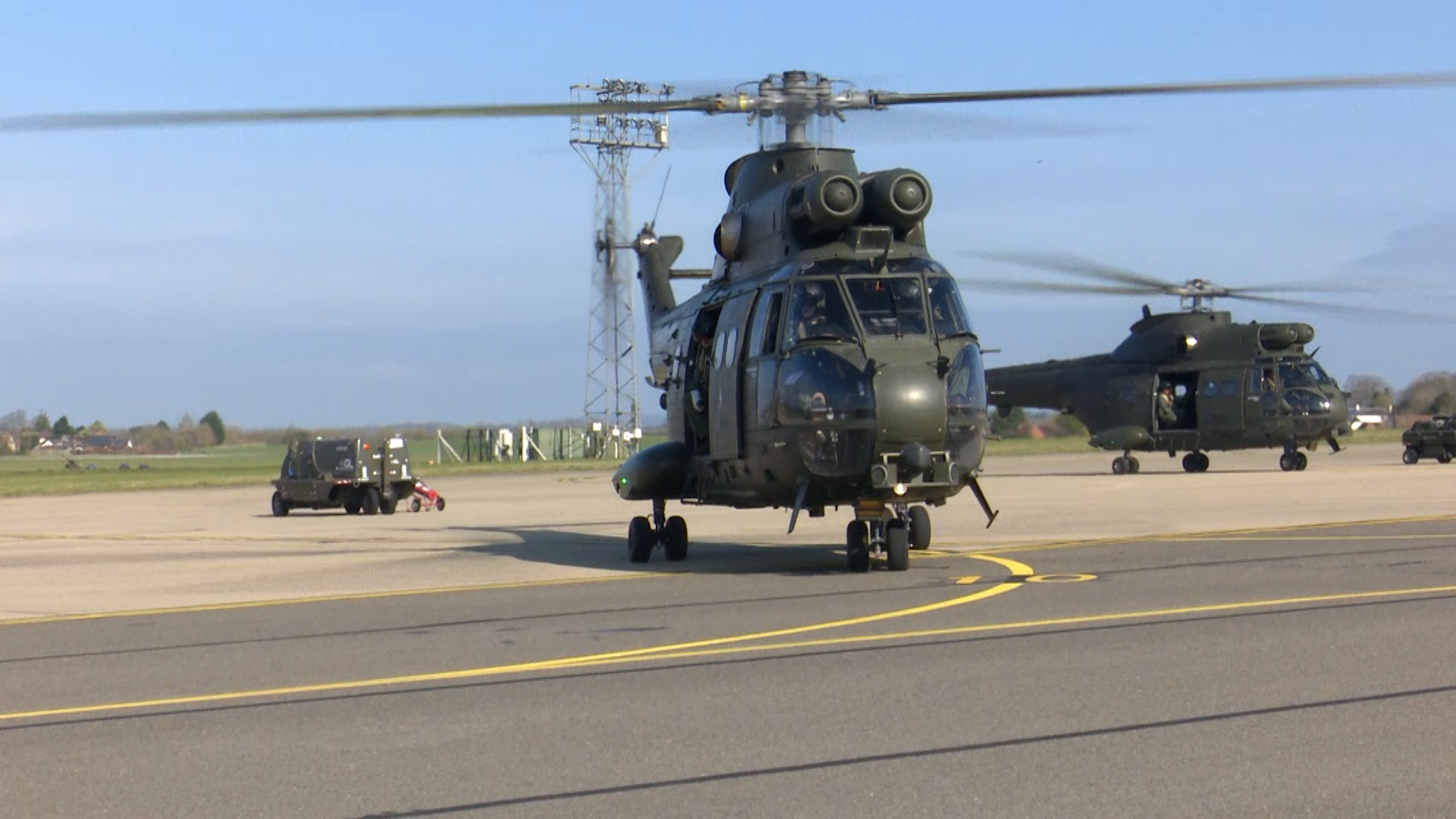 The RAF Puma helicopters at RAF Benson for their farewell flight