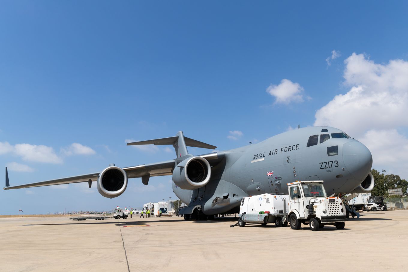 An RAF C-17 delivers cold storage units to Beirut earlier this year (Picture: RAF).