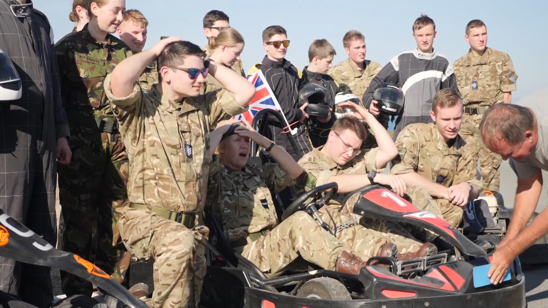 RAF Cadets pose for a photo after Go Karting 021118 CREDIT BFBS