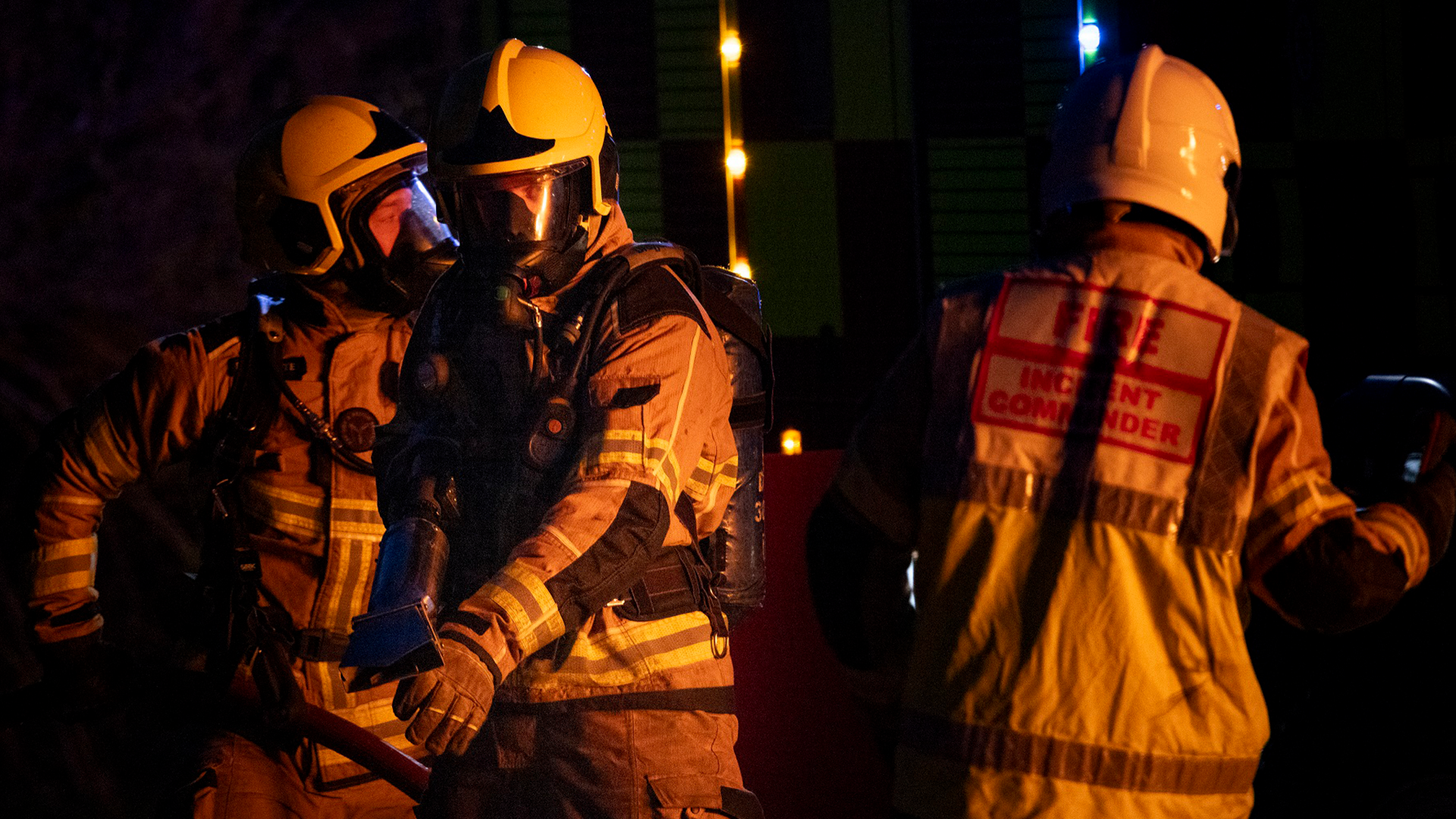 RAF Coningsby Firefighters prepare to tackle the flames CREDIT RAF