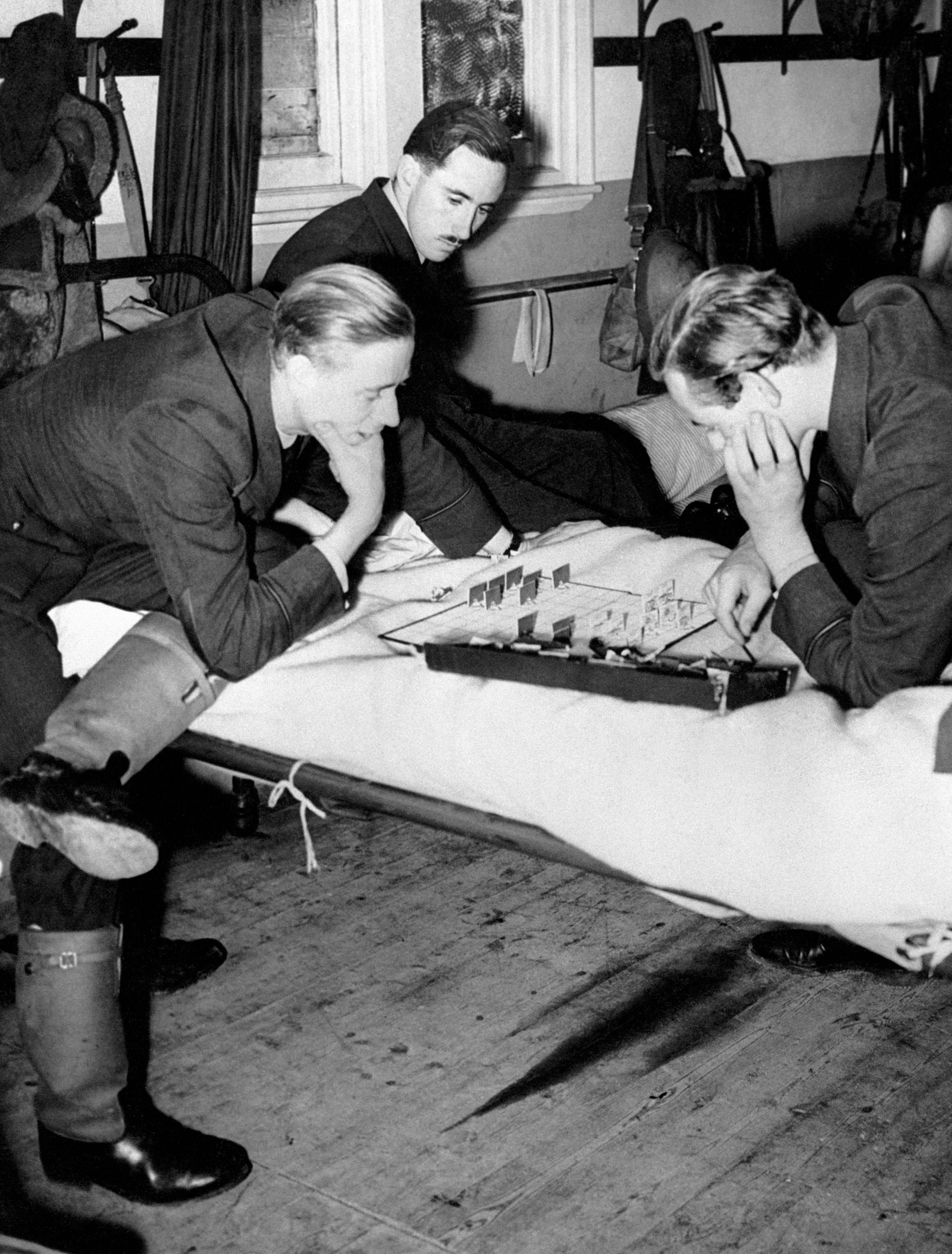 RAF Fighter pilots resting while waiting for the 'Squadron Scramble' to go into action against the German Luftwaffe in the Battle of Britain