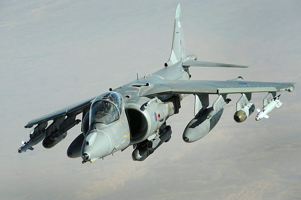 An RAF Harrier GR9 flies over Afghanistan in 2009 (Picture: MOD).