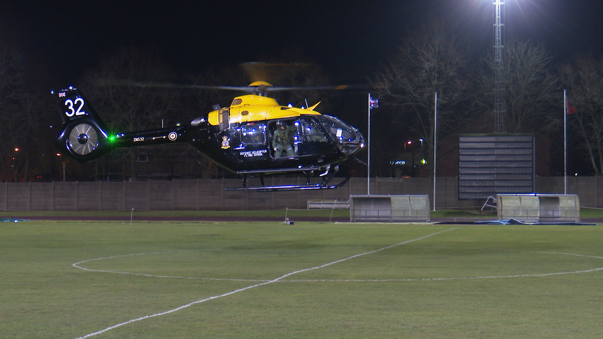 The match was the RAF's home Inter Services fixture and the match ball was delivered by a helicopter from RAF Shawbury,