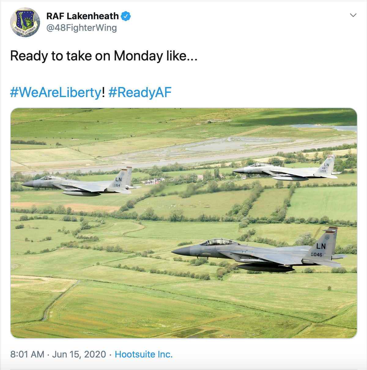 RAF Lakenheath tweet 150620 CREDIT RAF LAKENHEATH TWITTER