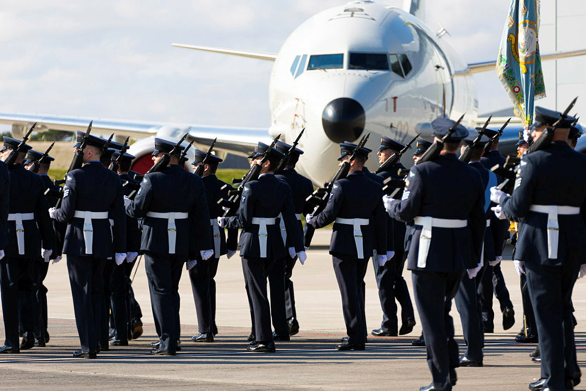 RAF Lossiemouth celebrated two major events today with a new Standard being presented to CXX Squadron and the formal naming of the £100million Poseidon Strategic Facility as the Atlantic Building 01092021 CREDIT MOD