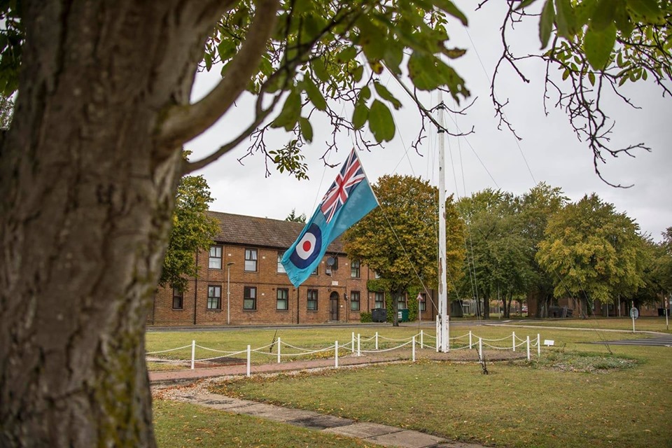 RAF Marham's flag was lowered to half mast following the death of Senior Aircraftman Stevenson (Picture: RAF Marham).